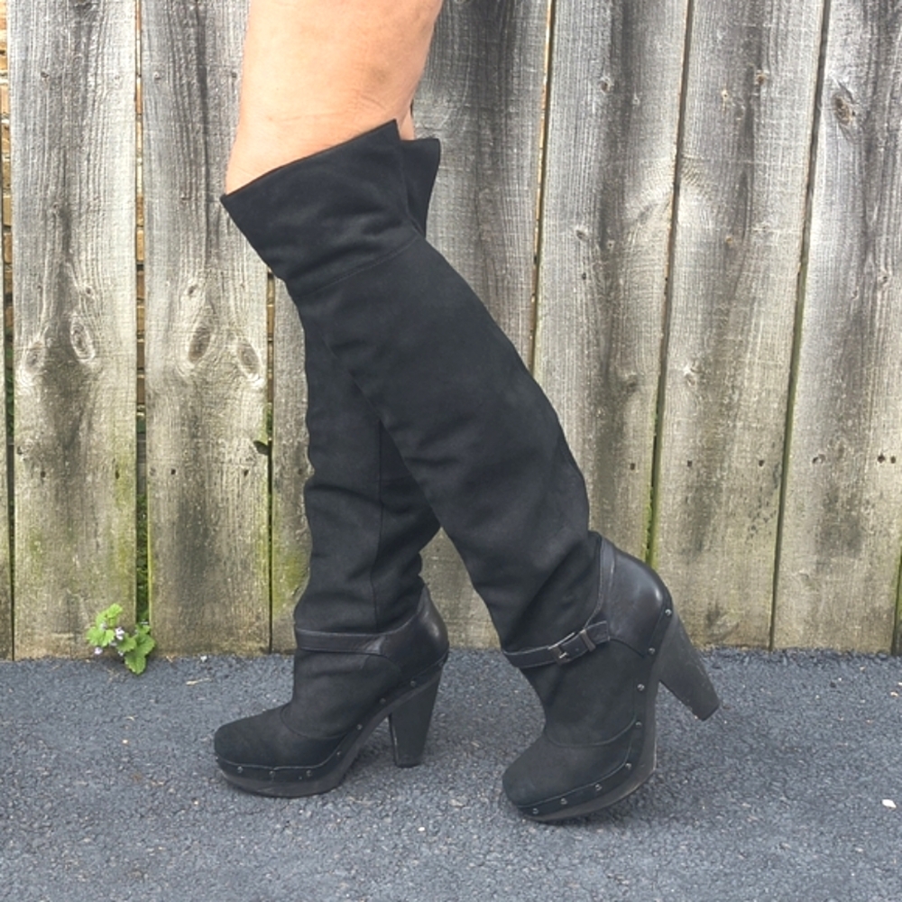 Rachel Roy RFEnkala Black Suede Over The Knee Square Toe Size 8